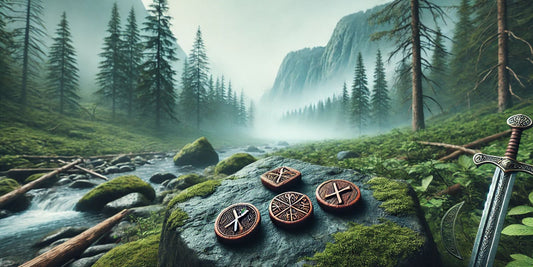 Boutique ésotérique en ligne - Photo de Runes divinatoires en bois dans un univers Viking