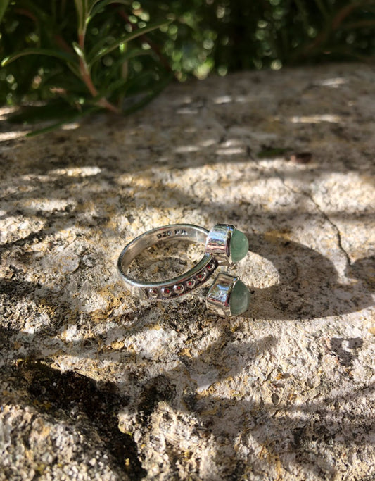 bague en argent 925 et aventurine verte - pierre naturelle de lithothérapie