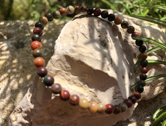 Boutique lithothérapie - Bracelet boule 04mm en Jaspe Polychrome - SOEURS