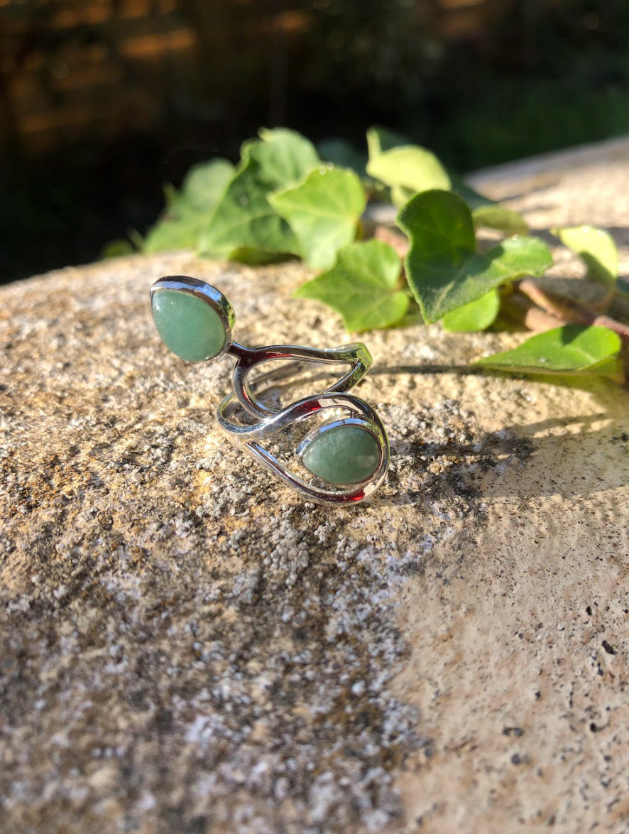 Boutique ésotérique - Lithothérapie Bague Argent & Pierre Aventurine - SOEURS