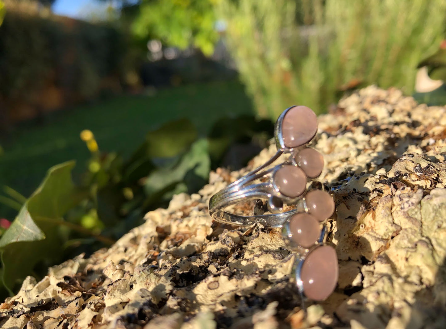 bague en argent 925 certies de pierres naturelles en quartz rose