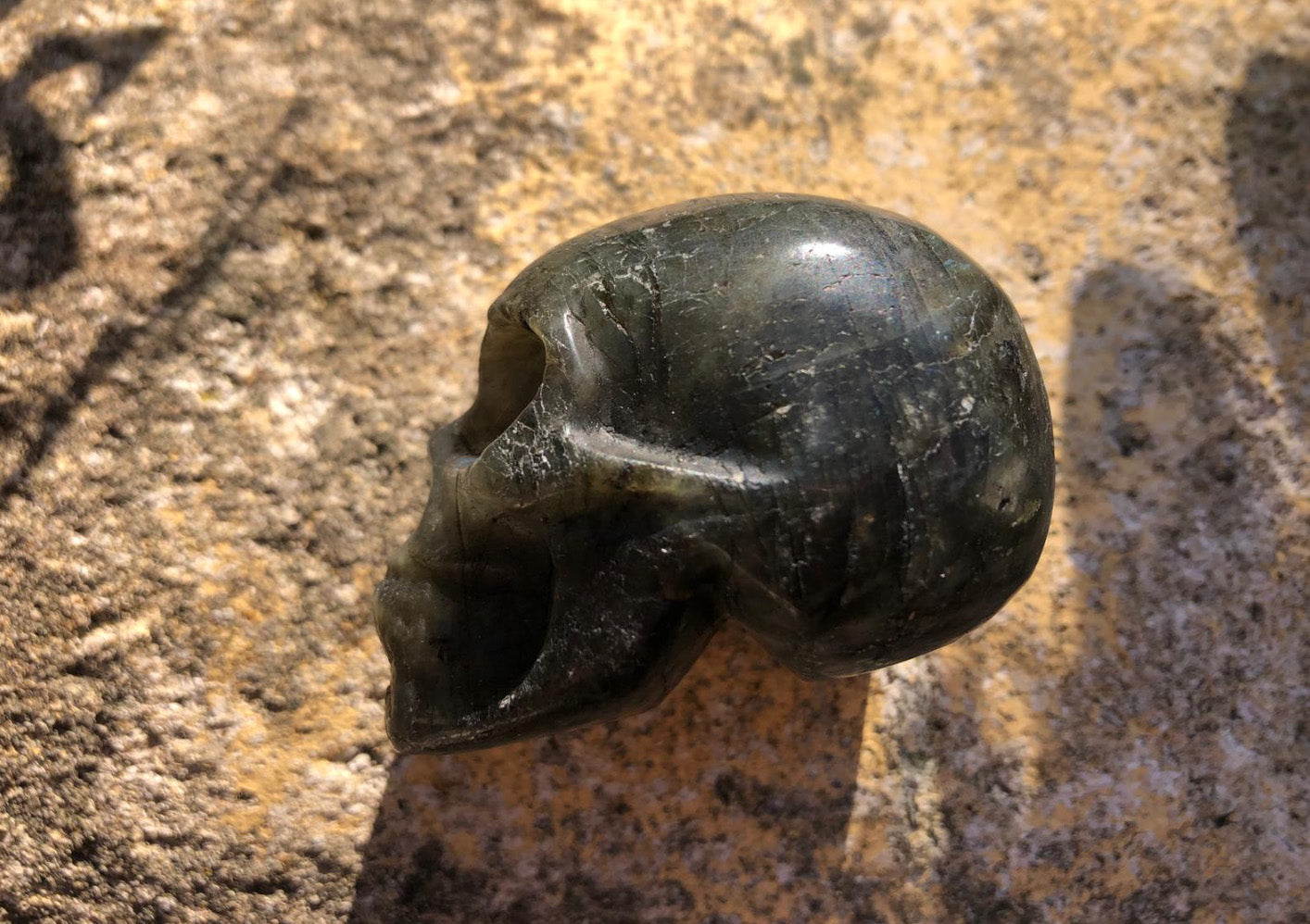 Boutique ésotérique en ligne - Figurine Tête de mort en Labradorite