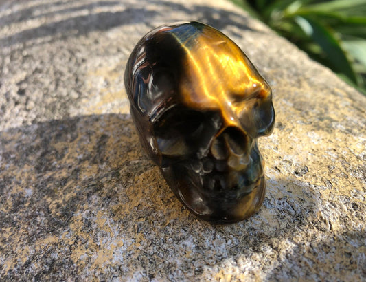 Boutique de Lithothérapie en ligne - Figurine Crâne en Oeil de Tigre