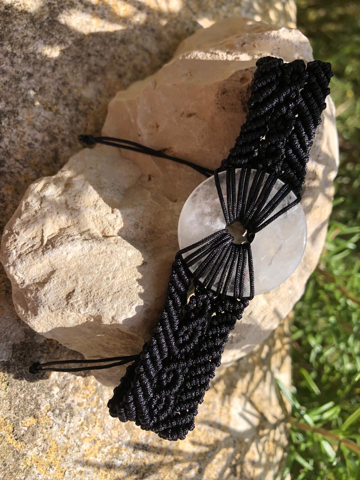 Boutique de Lithothérapie en ligne - Bracelet tréssé avec donut en pierre Cristal de Roche