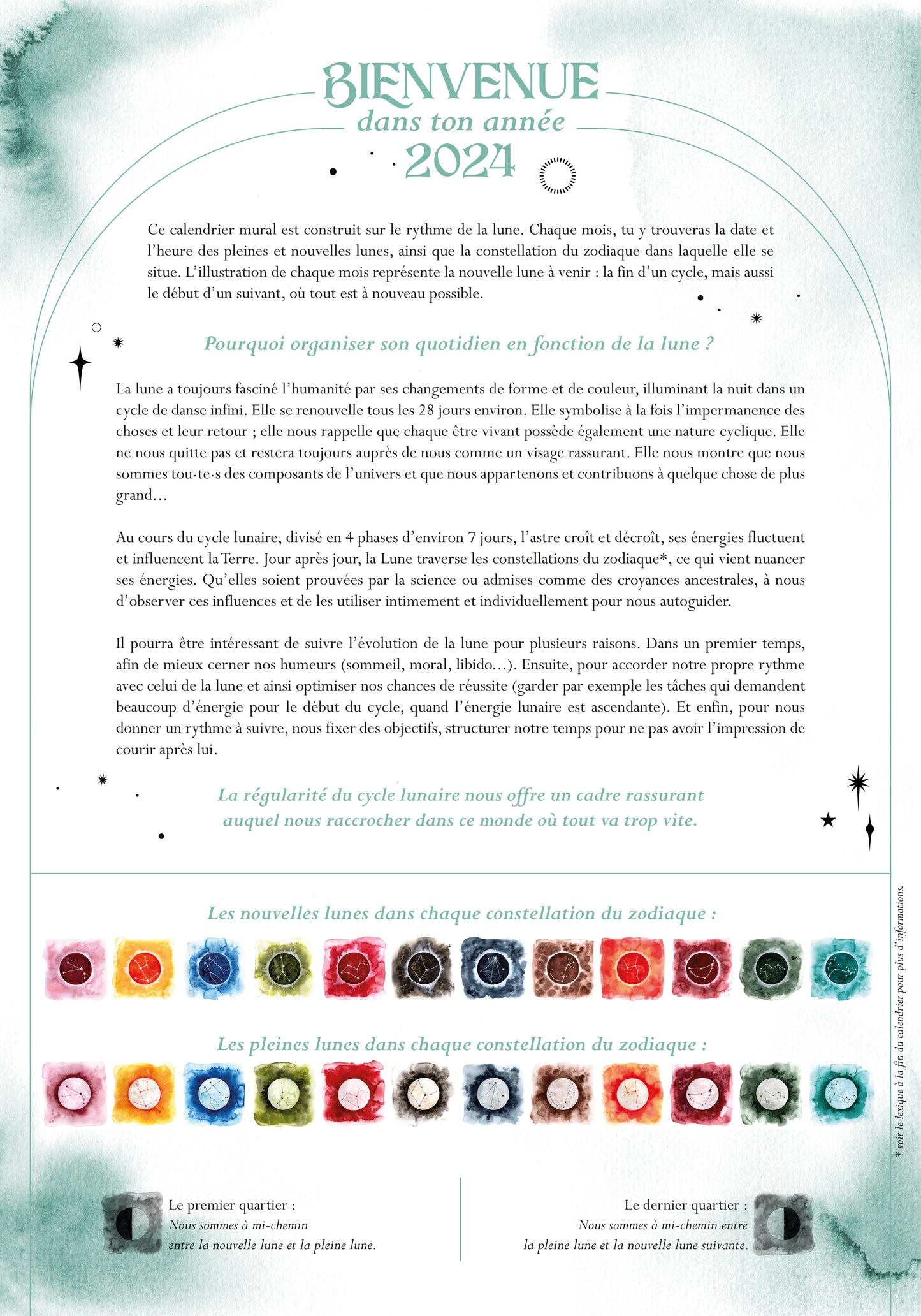 Boutique ésotérique - Calendrier Lunaire 2024 Résumé - SOEURS