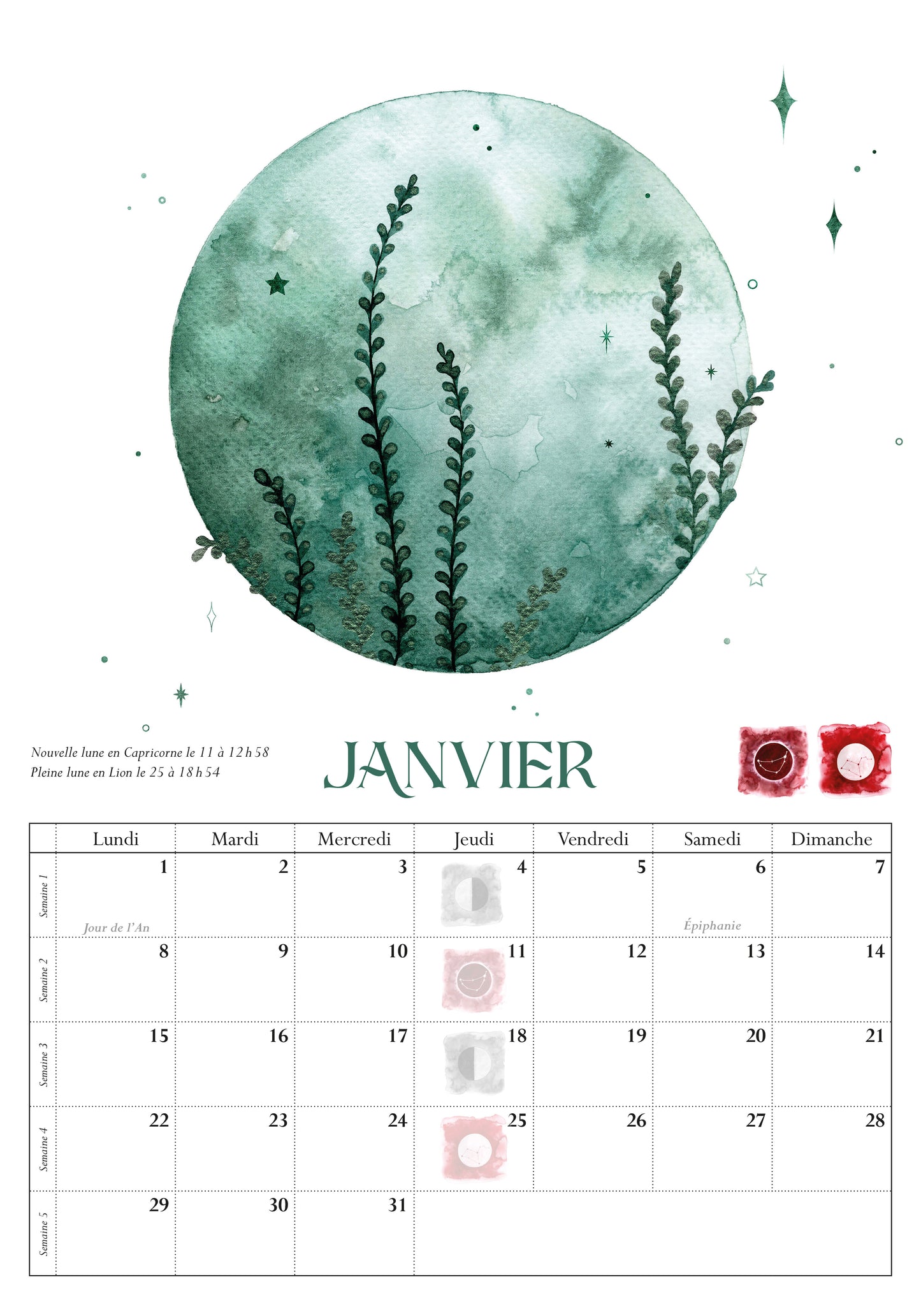 Boutique ésotérique - Calendrier Lunaire 2024 Janvier - SOEURS