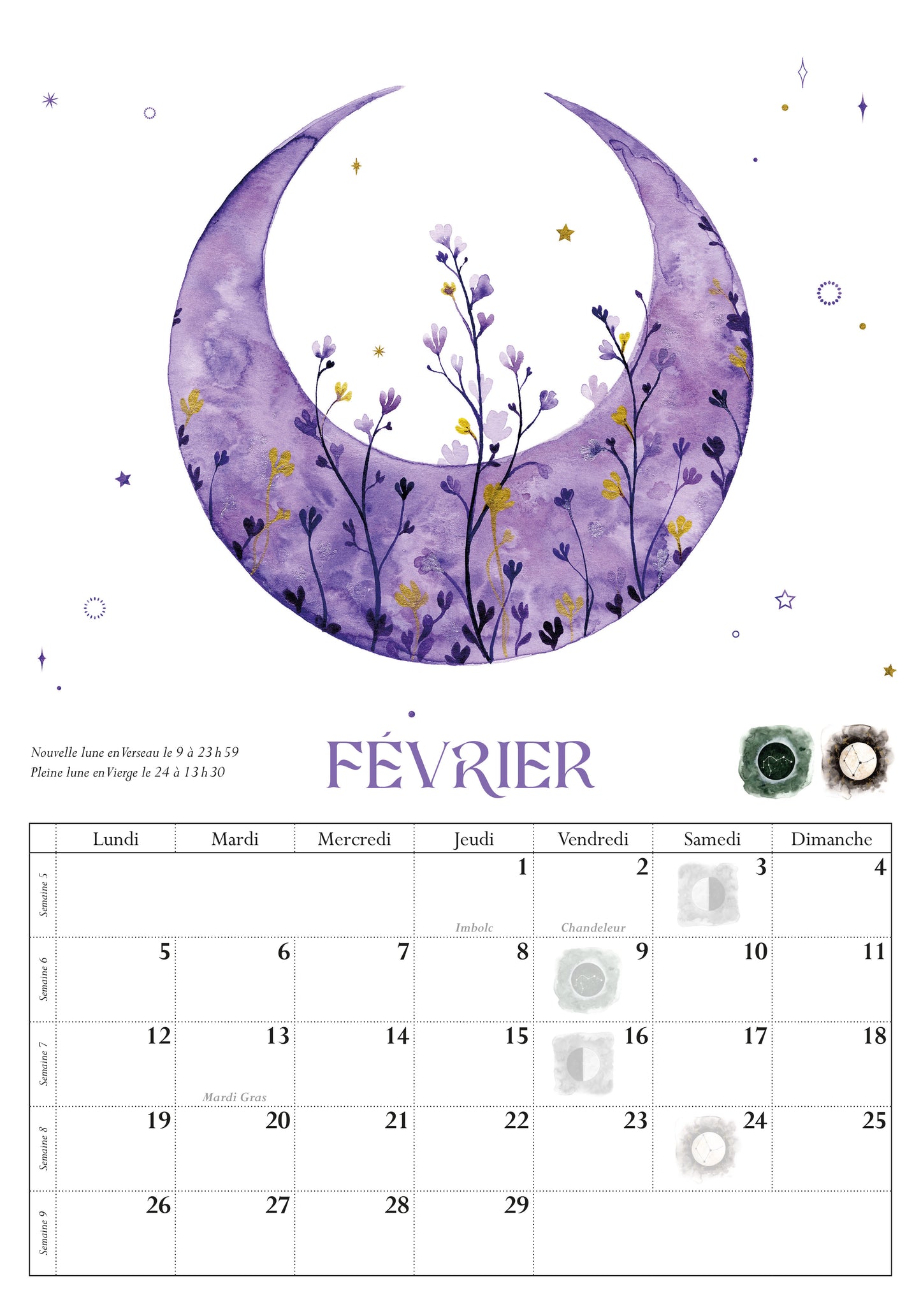 Boutique ésotérique - Calendrier Lunaire 2024 Février - SOEURS