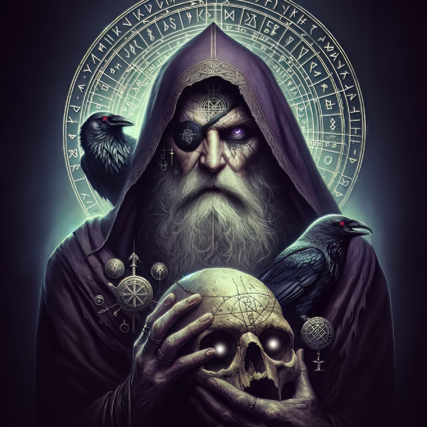 illustration d'odin découvrant les runes Futhark