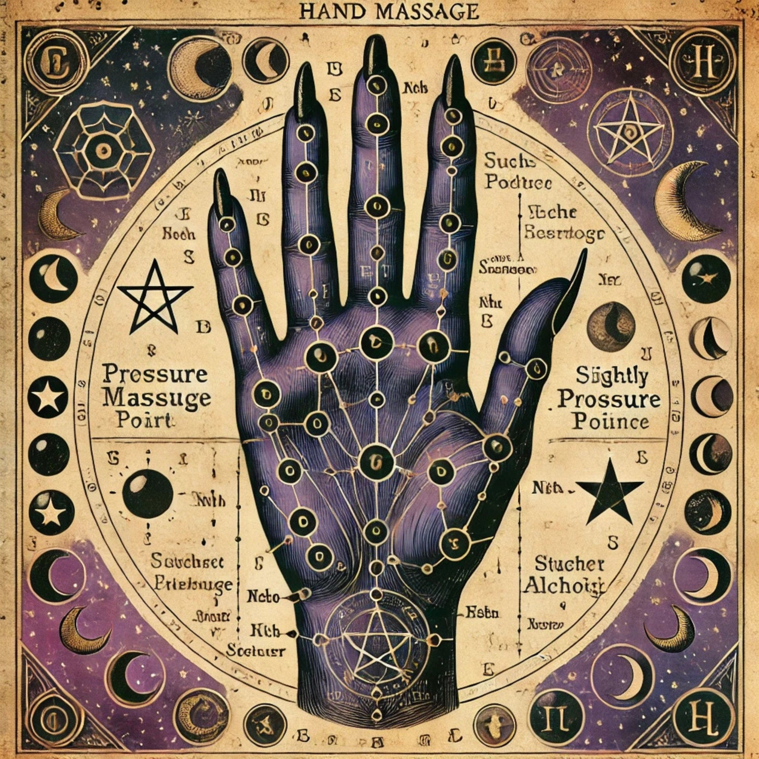 zones de la main à masser dans un univers witchy