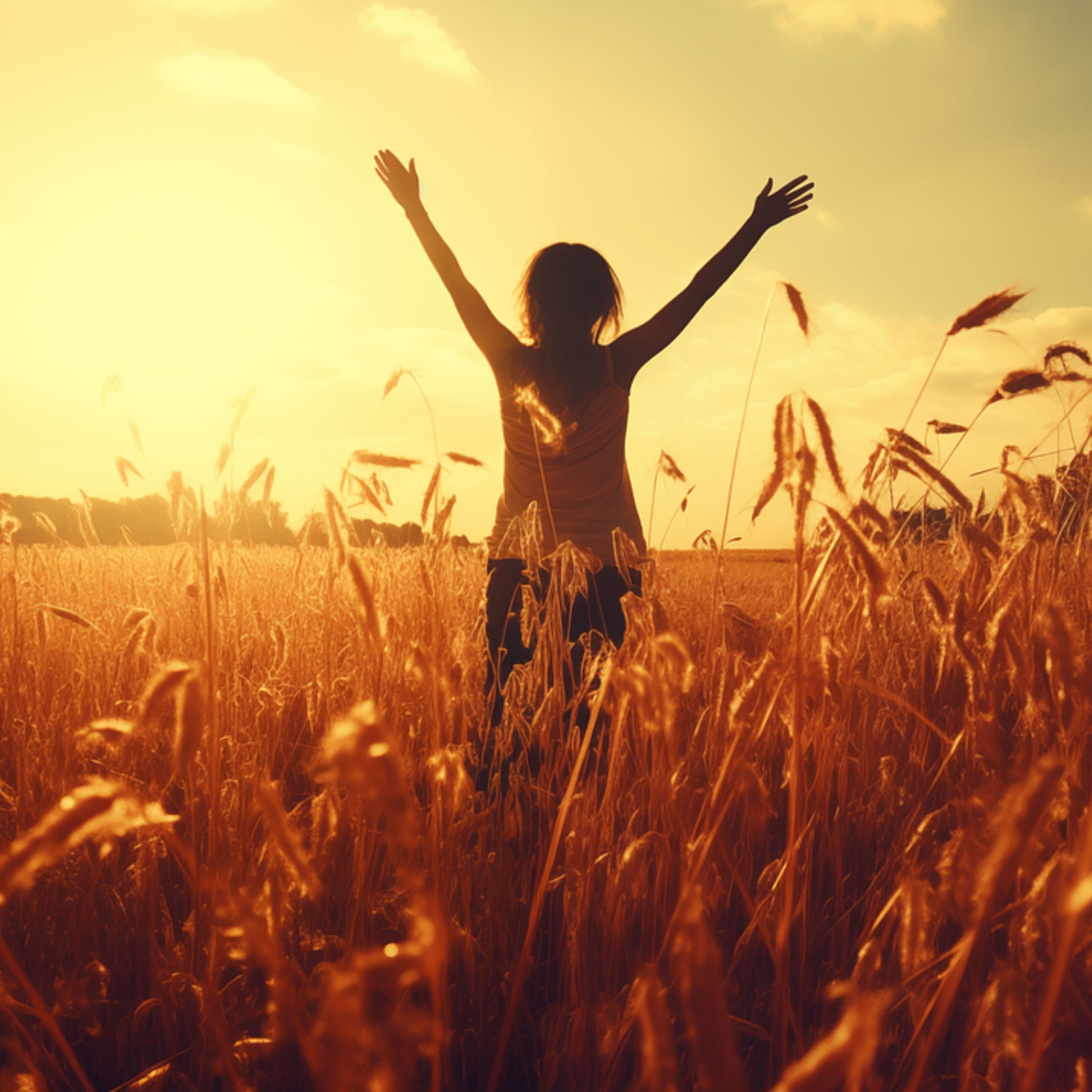 femme heureuse dans un champs de paille