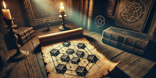 Vieux parchemin qui illlustre la géométrie sacrée du cube Métatron
