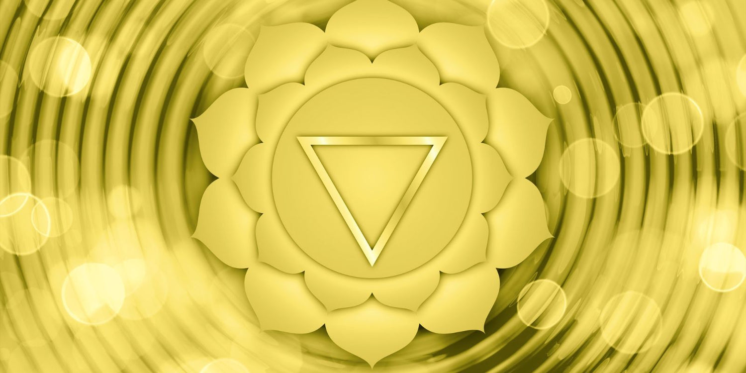 symbole du chakra du plexus solaire sur fond jaune