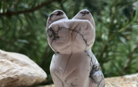 Boutique de Lithothérapie en ligne - Photo d'un chat en Howlite blanche