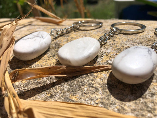 Boutique lithothérapie - Porte clés en Pierre naturelle Howlite - SOEURS