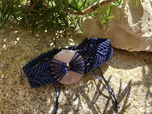 Boutique de Lithothérapie - Bracelet tressage bleu et Donut Quartz Rose