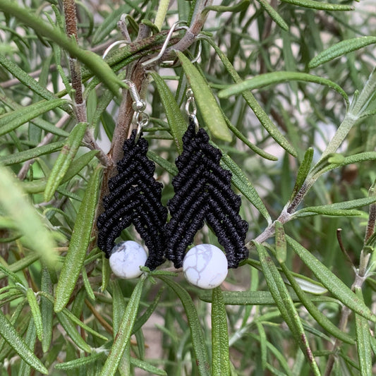 Boucles d’Oreilles Perle Howlite_Noir